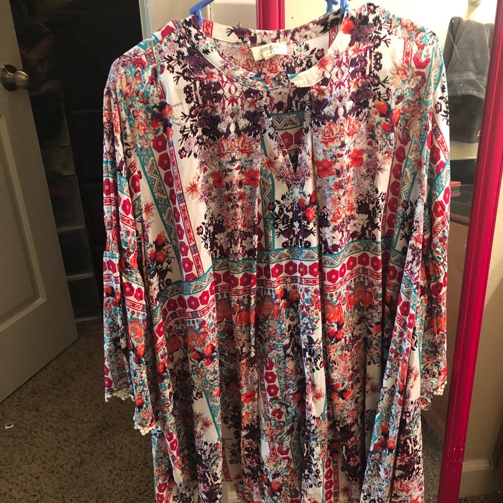 Umgee Boho Aztec Multicolor Shift Boutique Dress